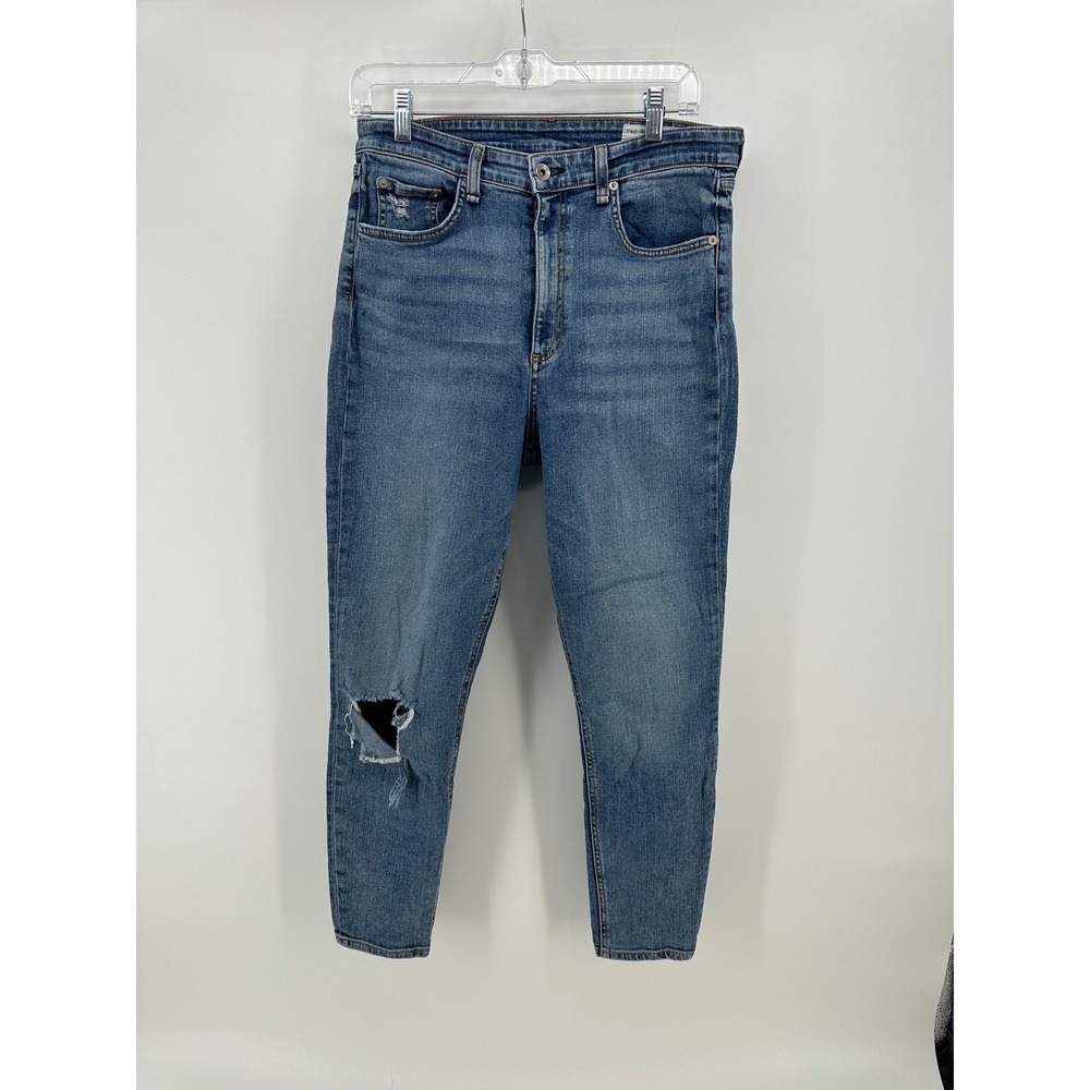 Rag & Bone Womens High Rise Skinny Distressed Blue Jeans Size 30 Ripped Knee USA
